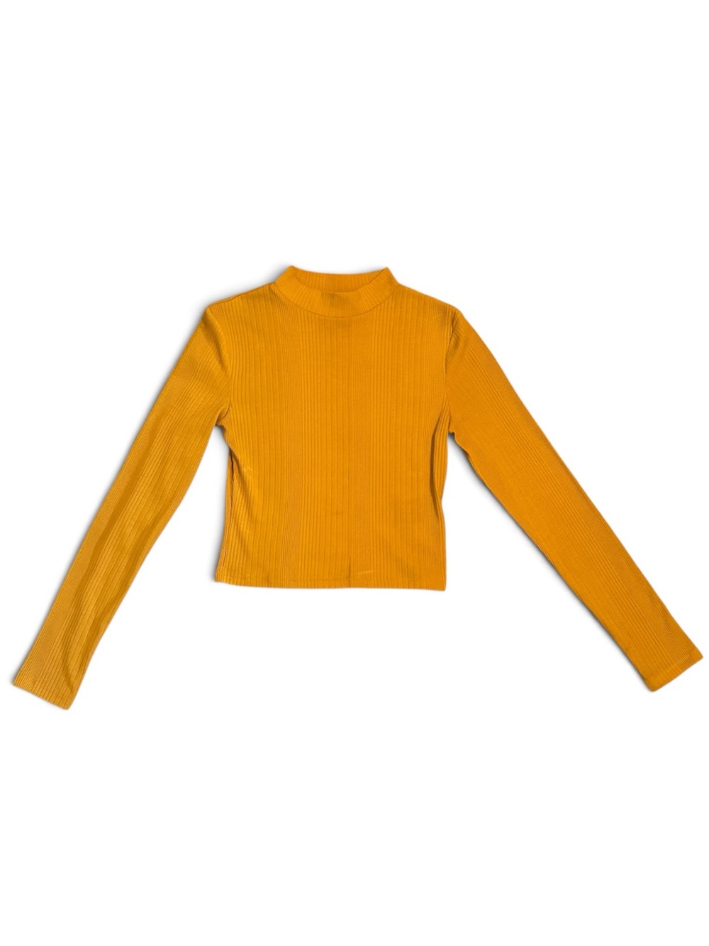 H&M Ribbed Cropped Mock Neck Long-Sleeve Top - Mustard Yellow